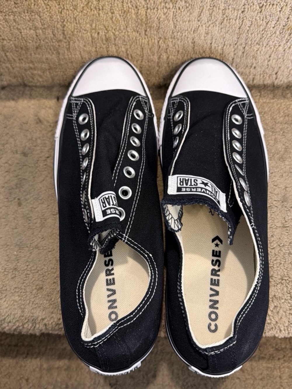 Converse Black Slip-On Kids Canvas Sneakers with White Toe Cap